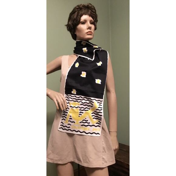 Vintage Courreges Paris Black/White/Yellow Cotton Swimmer/Waves Scarf Rectangle - Picture 3 of 3